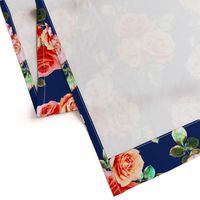 Vintage Rose Floral on navy blue - large