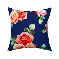 Vintage Rose Floral on navy blue - large