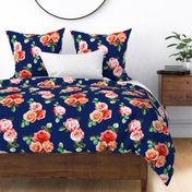 Vintage Rose Floral on navy blue - large