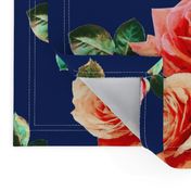 Vintage Rose Floral on navy blue - large