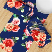 Vintage Rose Floral on navy blue - large