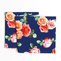 Vintage Rose Floral on navy blue - large