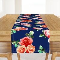 Vintage Rose Floral on navy blue - large