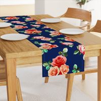 Vintage Rose Floral on navy blue - large