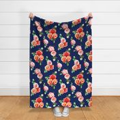 Vintage Rose Floral on navy blue - large