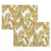 gold glitter palm leaves - white, small.     silhuettes faux gold imitation tropical forest white background hot summer palm plant leaves shimmering metal effect texture fabric wallpaper giftwrap