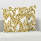 gold glitter palm leaves - white, small.     silhuettes faux gold imitation tropical forest white background hot summer palm plant leaves shimmering metal effect texture fabric wallpaper giftwrap