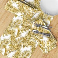 gold glitter palm leaves - white, small.     silhuettes faux gold imitation tropical forest white background hot summer palm plant leaves shimmering metal effect texture fabric wallpaper giftwrap