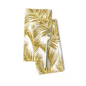 gold glitter palm leaves - white, small.     silhuettes faux gold imitation tropical forest white background hot summer palm plant leaves shimmering metal effect texture fabric wallpaper giftwrap