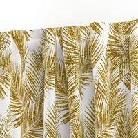 gold glitter palm leaves - white, small.     silhuettes faux gold imitation tropical forest white background hot summer palm plant leaves shimmering metal effect texture fabric wallpaper giftwrap