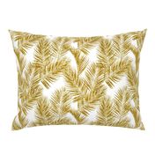 gold glitter palm leaves - white, small.     silhuettes faux gold imitation tropical forest white background hot summer palm plant leaves shimmering metal effect texture fabric wallpaper giftwrap