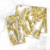 gold glitter palm leaves - white, small.     silhuettes faux gold imitation tropical forest white background hot summer palm plant leaves shimmering metal effect texture fabric wallpaper giftwrap