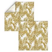 gold glitter palm leaves - white, small.     silhuettes faux gold imitation tropical forest white background hot summer palm plant leaves shimmering metal effect texture fabric wallpaper giftwrap