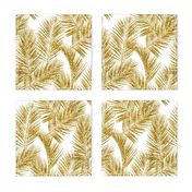 gold glitter palm leaves - white, small.     silhuettes faux gold imitation tropical forest white background hot summer palm plant leaves shimmering metal effect texture fabric wallpaper giftwrap