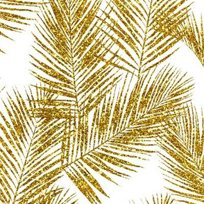 gold glitter palm leaves - white, small.     silhuettes faux gold imitation tropical forest white background hot summer palm plant leaves shimmering metal effect texture fabric wallpaper giftwrap