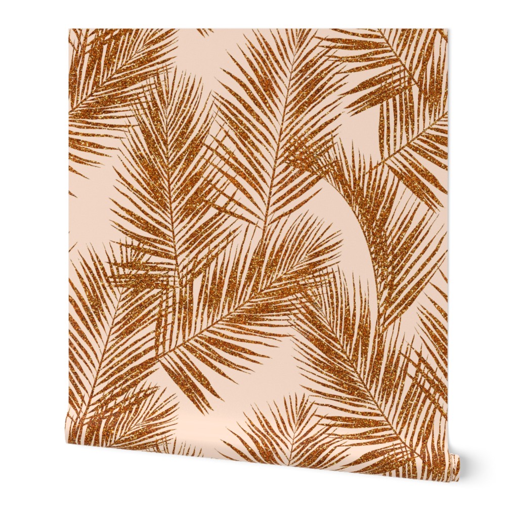 Copper Glitter Palm Leaves / Peach / Extra Large Scale