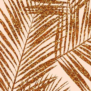 Copper Glitter Palm Leaves / Peach / Extra Large Scale