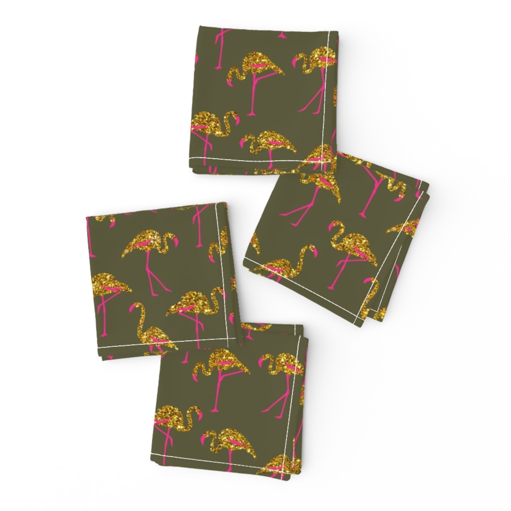 gold glitter flamingos with pink legs - light olive