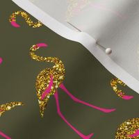 gold glitter flamingos with pink legs - light olive