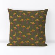 gold glitter flamingos with pink legs - light olive