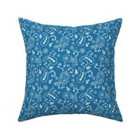 Blue and White Floral Paisley, Fun and Colorful, White Tulip Flowers (large scale)