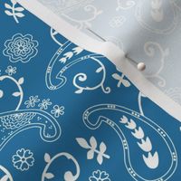 Blue and White Floral Paisley, Fun and Colorful, White Tulip Flowers (large scale)