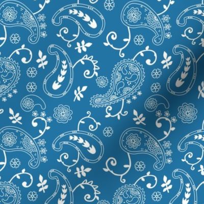 Blue and White Floral Paisley, Fun and Colorful, White Tulip Flowers (large scale)