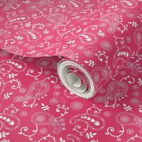 Bright Pink and White Floral Paisley, Fun and Colorful, White Tulip Flowers (large scale)