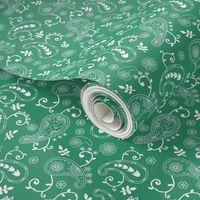 Green and White Floral Paisley, Fun and Colorful, White Tulip Flowers (large scale)