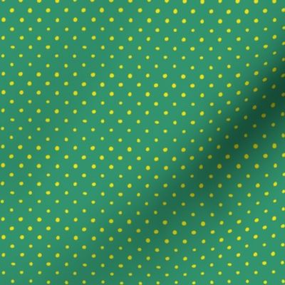 Simple Hand-Drawn Painted Small Dots in Yellow on Dark Green Background, Small Scale