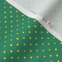 Simple Hand-Drawn Painted Small Dots in Yellow on Dark Green Background, Small Scale