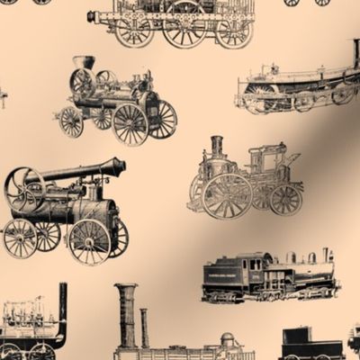 Antique Steam Engines on Peach // Large 