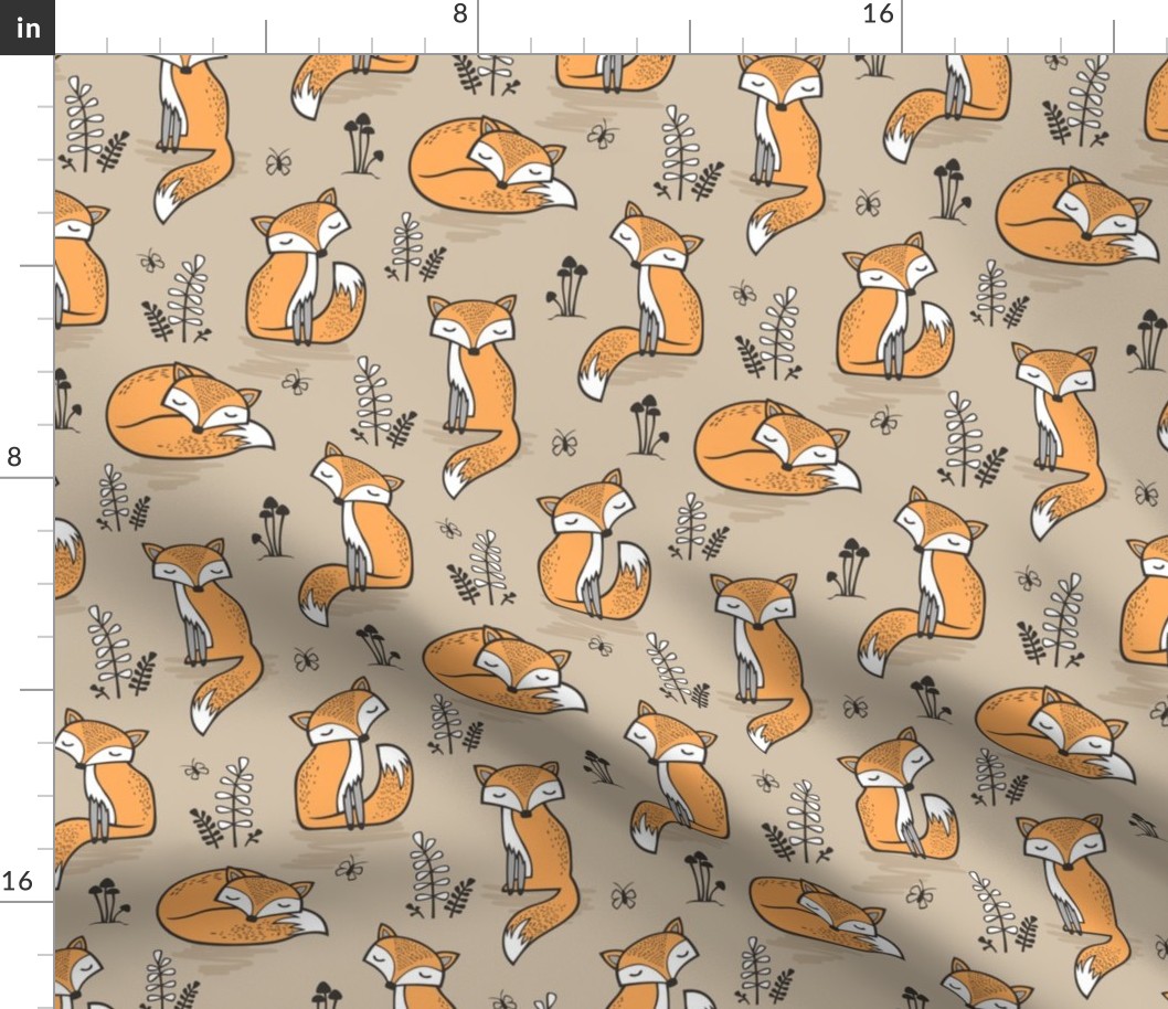 Dreamy Fox In Frosted Almond Fabric Spoonflower