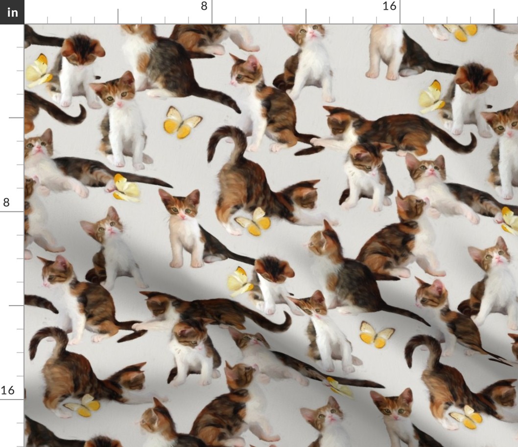 Kittens and Butterflies - a painted pattern - large print