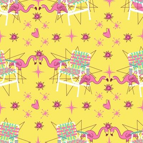 Lawn Chairs and Flamingos- Yellow