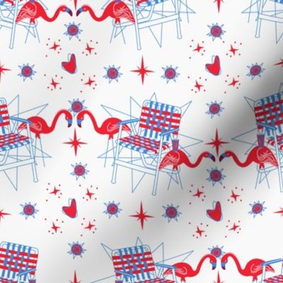 Patriotic Flamingos-White