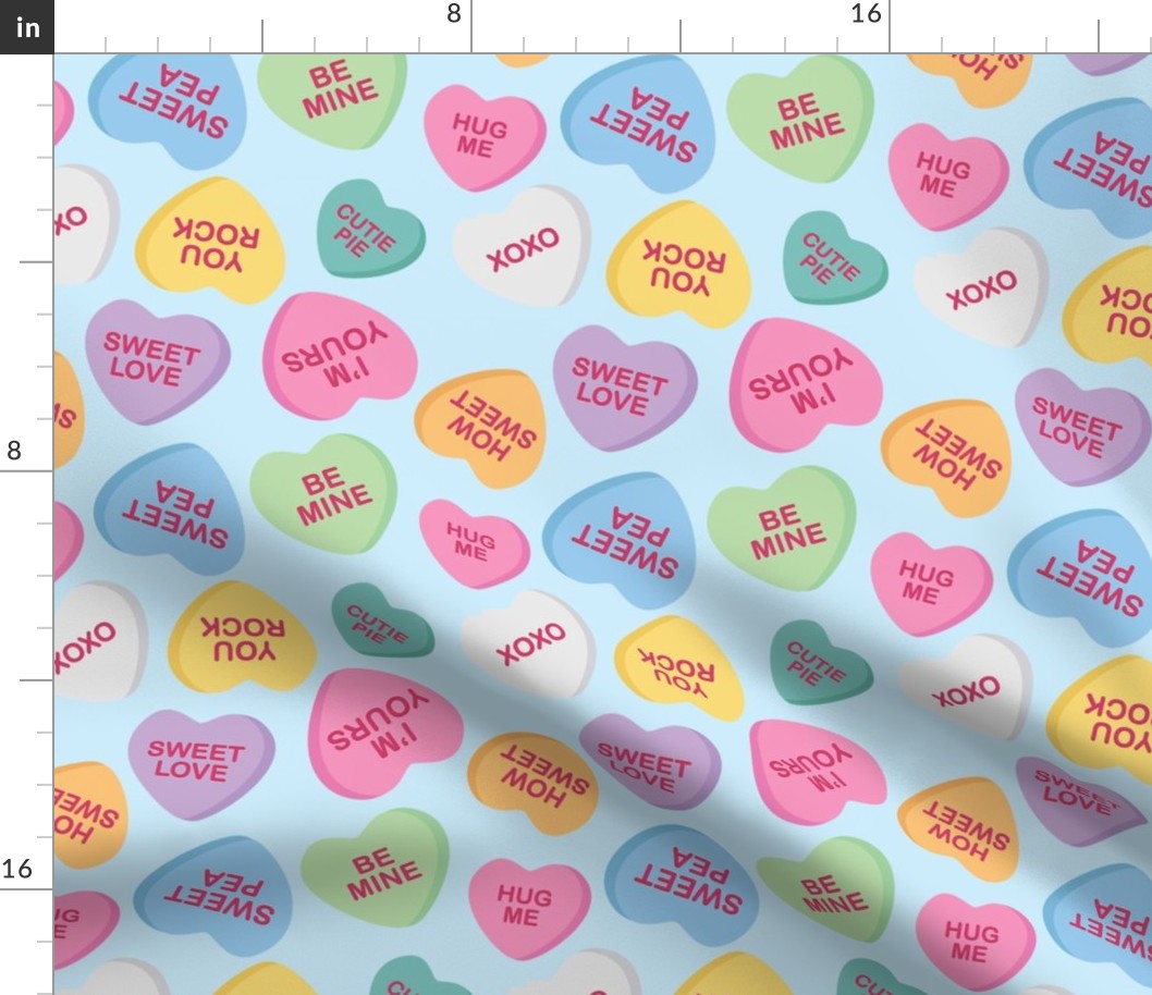 Conversation Hearts, blue background 