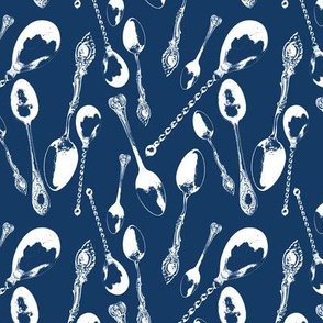 Antique Spoons on Navy Blue // Small 