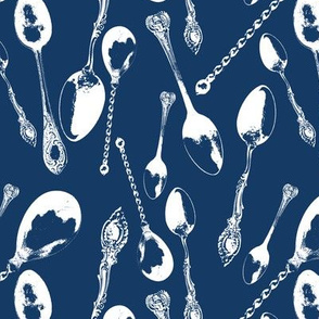 Antique Spoons on Navy Blue // Large 