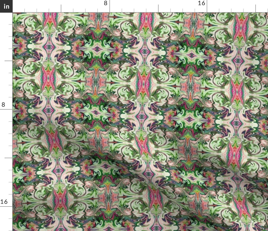 BNS4 - Marbled Mystery Tapestry in Greens - Mauve - Pastel Peach - Maroon