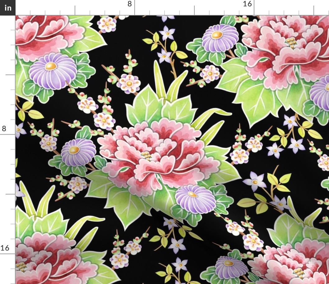 Kimono Bouquet Chintz Black