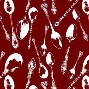 Antique Spoons on Burgundy // Large 