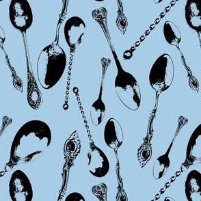 Antique Spoons on Light Blue // Large