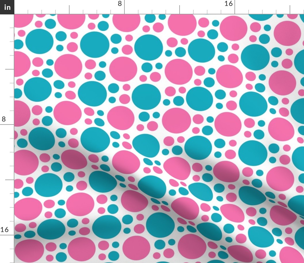  Hot Pink Turquoise Teal Blue Polka Dot Circle Geometric Design 