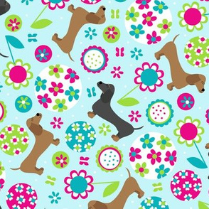 Dachshund Garden Party (Light Blue)