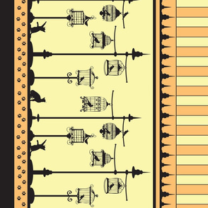 Yellow and peach birdcage border with kitties
