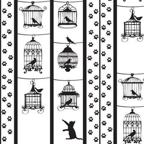 Black and white birdcage and cat