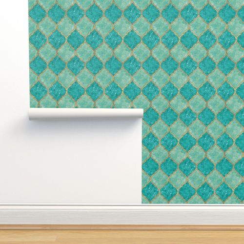 Turquoise Quatrefoil - Seamless - Medium Wallpaper | Spoonflower
