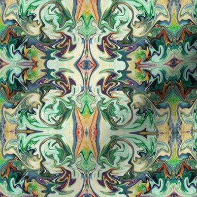 BNS3 - Marbled Mystery Swirling Tapestry in Green - Rusty Orange - Cream