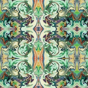 BNS3 - Marbled Mystery Swirling Tapestry in Green - Rusty Orange - Cream